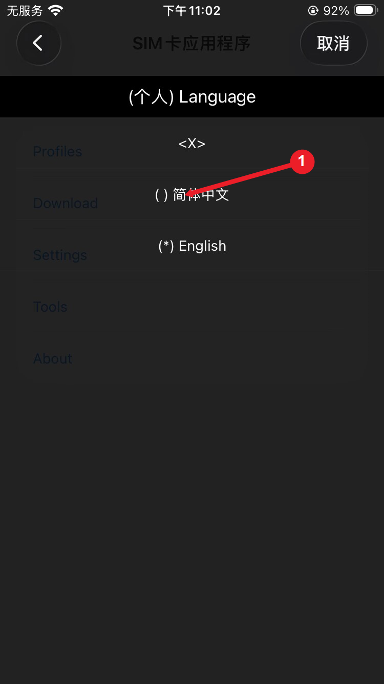 Language 里选择简体中文